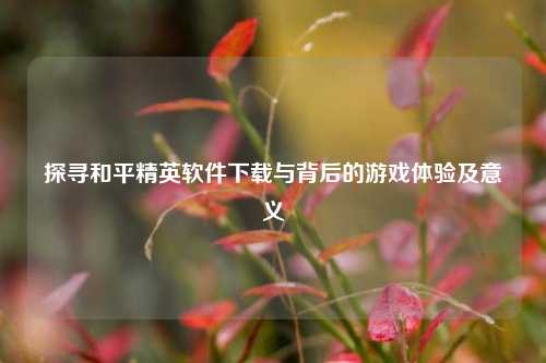 探寻和平精英软件下载与背后的游戏体验及意义